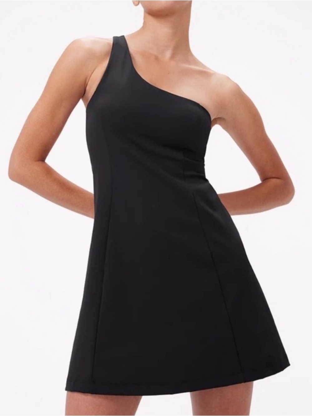 Outdoor Voices Black One-Shoulder A-Line Dress